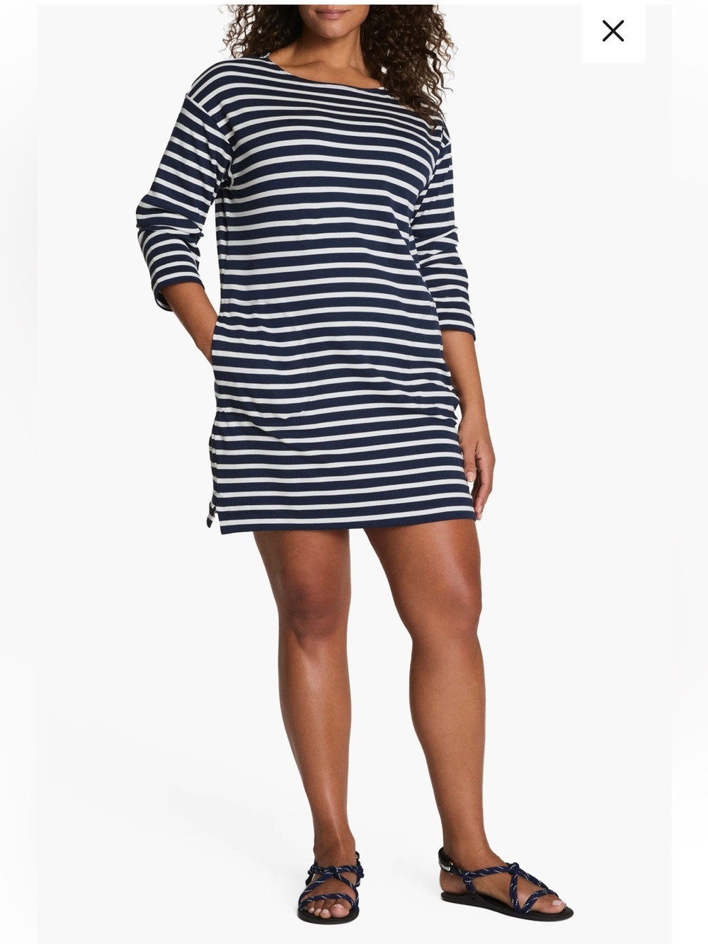 Spanx Cool Cotton Striped Boatneck Dress Women’s Small Coastal Summer Preppy